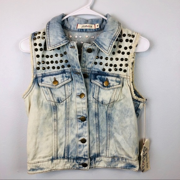pistola Jackets & Blazers - Pistola Stud Sleeveless Button Down Jean Vest